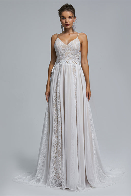 Chiffon A-line V-neck Applique Floor-length Sleeveless Backless Wedding Dress Cover-Ballbella
