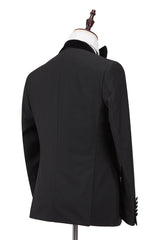 Claassic Stitching Velvet Shawl Lapel Black One Button Men Formal Wedding Suit Tuxedos Online-Ballbella