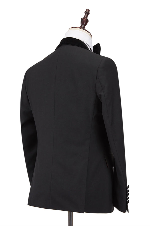 Claassic Stitching Velvet Shawl Lapel Black One Button Men Formal Wedding Suit Tuxedos Online-Ballbella
