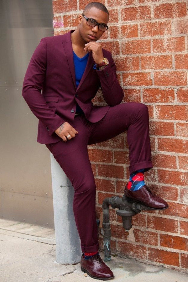 Classic Bespoke Peaked Lapel Close Fitting Men's Prom Suits-Ballbella