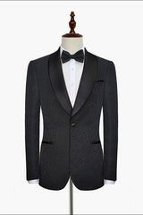 Classic Black Jacquard Wedding Tuxedo for Men Shawl Lapel Silk One Button Wedding Suits-Ballbella