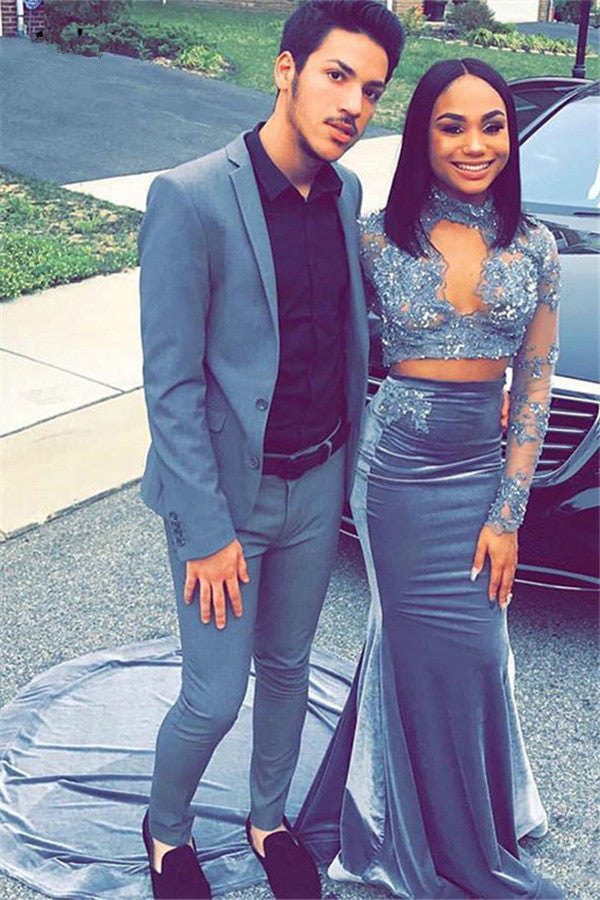 Classic Blue Slim Fit Notched Lapel Prom Mens Suit Online-Ballbella