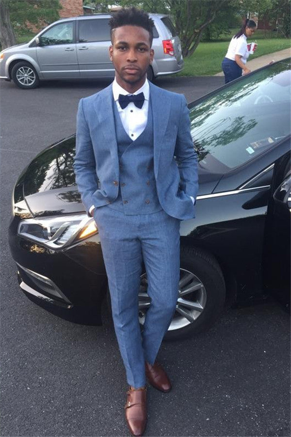 Classic Blue Three Piece Best Man Prom Outfits-Ballbella