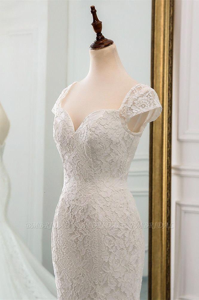 Classic Cap Sleeve Aweetheart Floral Lace Slim Mermaid Wedding Dress Lace up Wedding Party-Ballbella