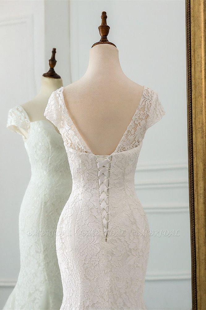 Classic Cap Sleeve Aweetheart Floral Lace Slim Mermaid Wedding Dress Lace up Wedding Party-Ballbella