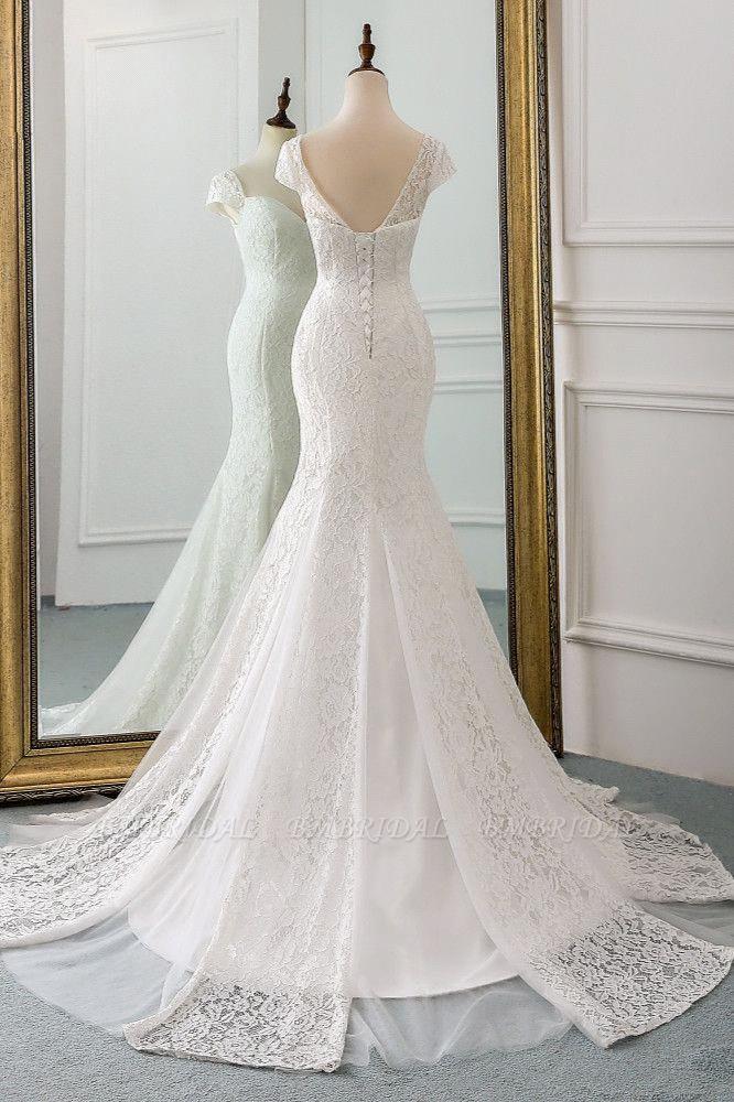 Classic Cap Sleeve Aweetheart Floral Lace Slim Mermaid Wedding Dress Lace up Wedding Party-Ballbella