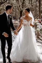 Looking for a dress in Tulle, A-line style, and Amazing Lace,Beading work? We meet all your need with this Classic Classic Cap Sleeve Tulle Lace Simple Wedding Dress White Floor Length Garden Bridal Gown.