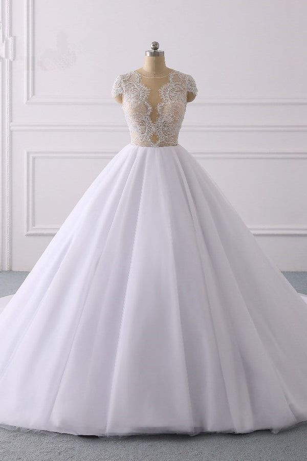 Ballbella offers Classic Cap sleeves V-neck White Ball Gown Lace Wedding Dress online at an affordable price from Tulle to Ball Gown Floor-length skirts. Shop for AmazingShort Sleeves wedding collections for your big day.