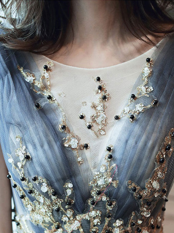 Classic Evening Dress A Line Sleeveless Floor Length Jewel Neck Lace Appliqued Formal Occasion Dresses Classic evening dress A Line Sleeveless Floor Length Jewel Neck Lace A –  Ballbella