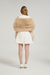 Classic Faux Fur Sleeveless Wedding Wraps Rectangle Bridal Cover-Ballbella