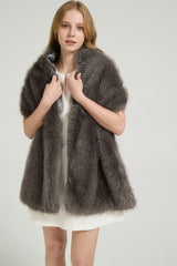 Classic Faux Fur Sleeveless Wedding Wraps Rectangle Bridal Cover-Ballbella