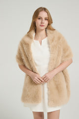 Classic Faux Fur Sleeveless Wedding Wraps Rectangle Bridal Cover-Ballbella