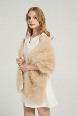 Classic Faux Fur Sleeveless Wedding Wraps Rectangle Bridal Cover-Ballbella