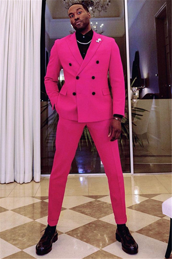 Classic Fuchsia Two Breasted Peaked Lapel Prom Men's Suit For Sale