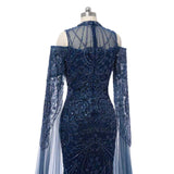 Classic High Collar Long Sleeves Mermaid Prom Dresses Sheath Gem With Beads Zipper-Ballbella