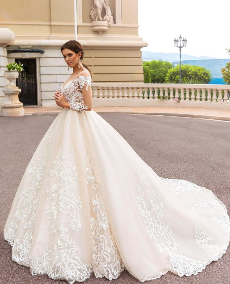 Wanna get a perfect dress for your big day? Check out this long sleeves wedding dress at ballbella, 1000+ option, fast delivery worldwide.