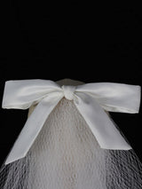 Classic Ivory Three-Tier Bows Mesh Cut Edge Medium Wedding Veil-Ballbella