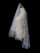 Classic Ivory Two-Tier Flowers Tulle Cut Edge Wedding Veils-Ballbella