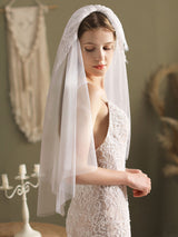 Classic Ivory Two-Tier Lace Tulle Cut Edge Wedding Veils-Ballbella