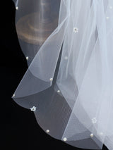 Classic Ivory Two-Tier Pearls Tulle Cut Edge Wedding Veil-Ballbella