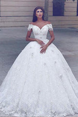 Ballbella custom made you this Classic Lace Off-the-shoulder White Lace Ball Gown Wedding Dress comes in all sizes and colors. Welcome to pick the most fabulous style today, extra coupons to save a lot.