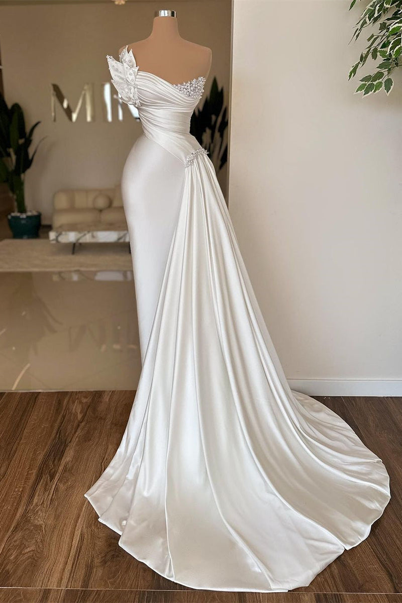 Classic Long Ivory Mermaid Sleeveless Satin Prom Dress With Pearls Ballbella Classic Long Ivory Mermaid Sleeveless Satin Prom Dress With Pearls Ballbella