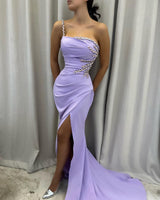 Classic Long Mermaid One Shoulder Sleeveless Prom Dress With Slit-Ballbella