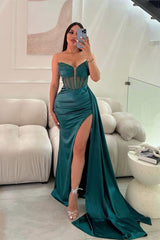 Classic Long Mermaid Sleeveless Glitter Prom Dress With Slit-Ballbella