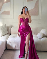 Classic Long Mermaid Sleeveless Glitter Prom Dress With Slit-Ballbella