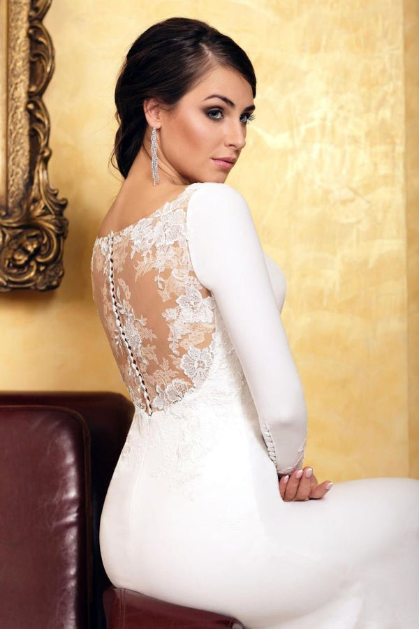 Classic Mermaid Evening Dress Slim Long Sleeves Floral Lace with train-Ballbella