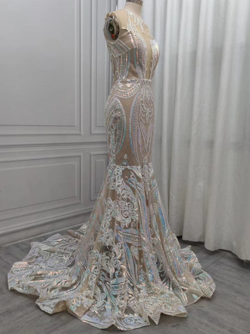 mermaid dresses for sale Lace Mermaid Gala Dress: scoop neck, open back, sequin bodice Sale