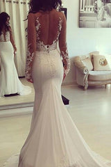 Classic Mermaid Sheer Long Sleeves Appliques Wedding Dresses-Ballbella