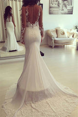 Ballbella offers Classic Mermaid Sheer Long-Sleeves Appliques Wedding Dresses at factory price ,all made in high quality,you will never regret order here.