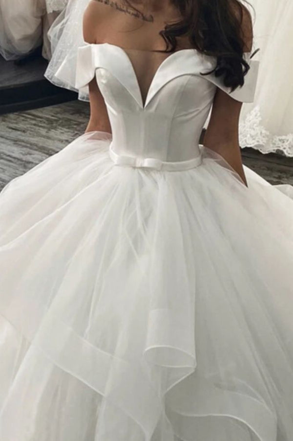 Ballbella offers Classic Off-the-ShoulderBall Gown Puffy Layers Wedding Dress at a good price, 1000+ options, fast delivery worldwide.
