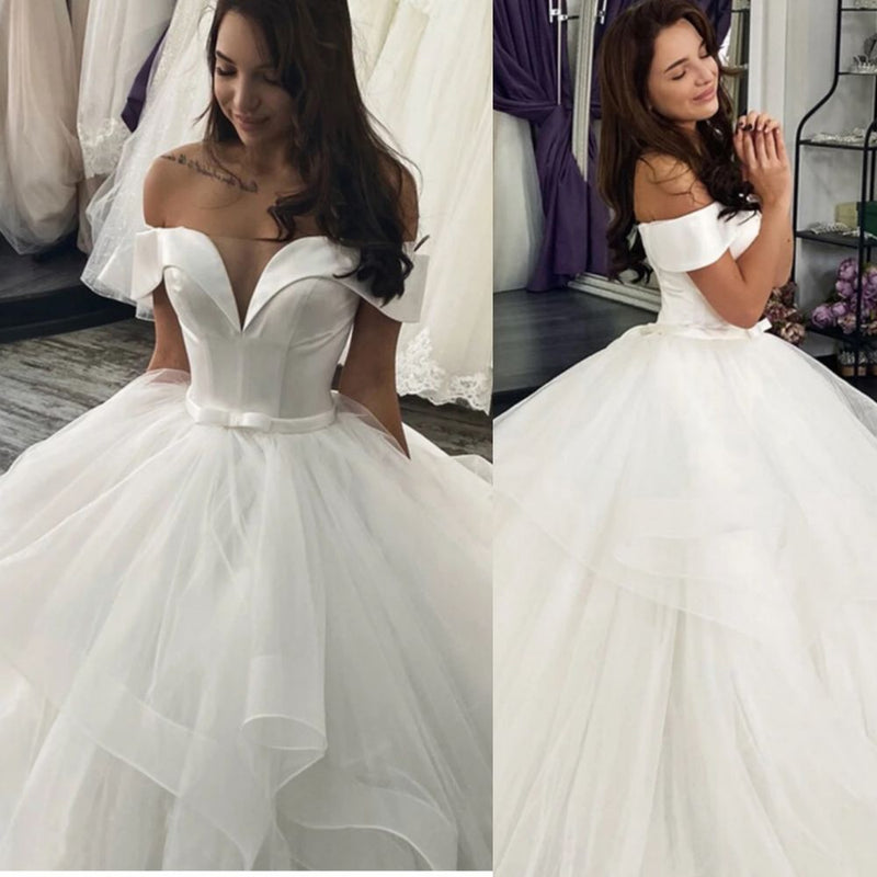 Ballbella offers Classic Off-the-ShoulderBall Gown Puffy Layers Wedding Dress at a good price, 1000+ options, fast delivery worldwide.