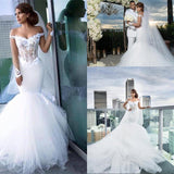 Ballbella offers Classic Off-the-Shoulder Tulle Mermaid Appliques Long-Sleeves Wedding Dress at factory price ,all made in high quality,fast delivery worldwide.