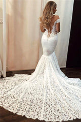 Classic Off the shoulder White Mermaid Wedding Dress-Ballbella
