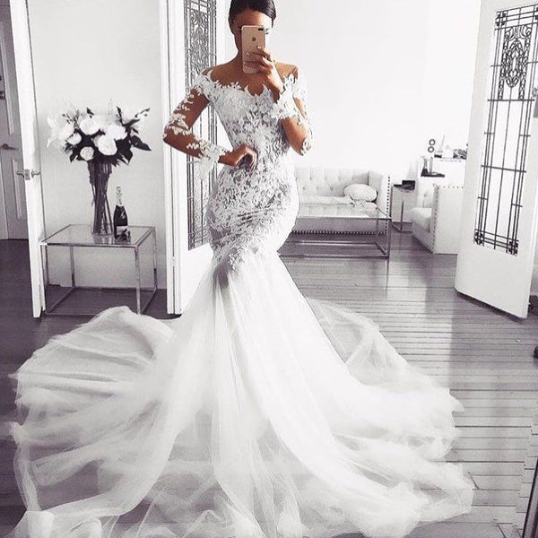 Ballbella custom made this Modern mermaid Long Sleevess wedding dress, we sell dresses online all over the world. Also, extra discount are offered to our customs. We will try our best to satisfy everyoneone and make the dress fit you well.
