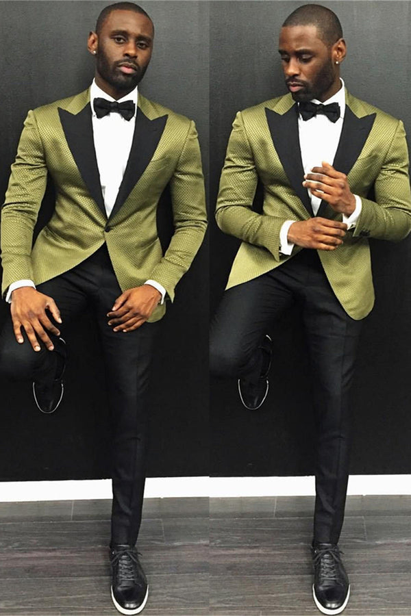 Classic One Button Slim Fit Prom Men Suit with Black Lapel-Ballbella