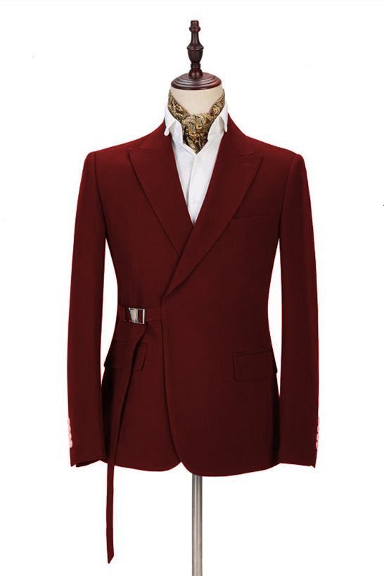 Classic Peak Lapel Buckle Button Formal Burgundy 2 Piece Men's Casual Suit Online