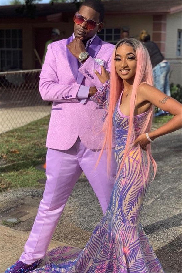 Classic Pink Jacquard Men Suits Bespoke Shawl Lapel Prom Suit-Ballbella
