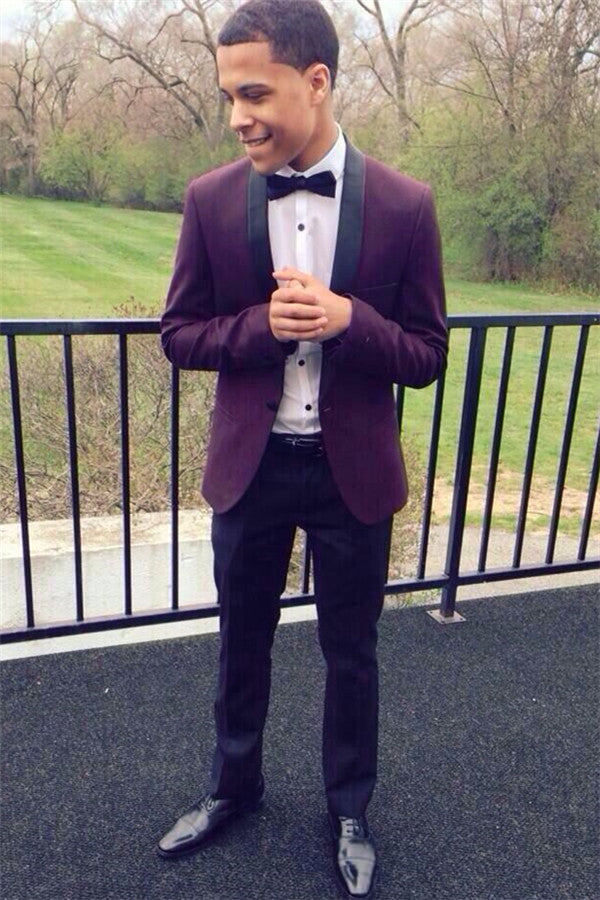 Classic Purple Men Suits Slim Fit Fit Prom Suit with Black Lapel-Ballbella