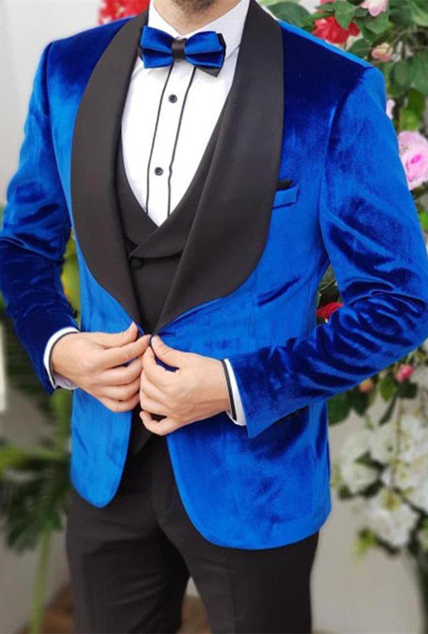 Classic Royal Blue Velvet Smoking Men Suits Elegant Three Pieces Party Prom Suits Online-Ballbella