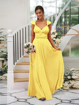 Classic Ruched V-Neck Jersey Sleeveless Bridesmaid Dresses-Ballbella