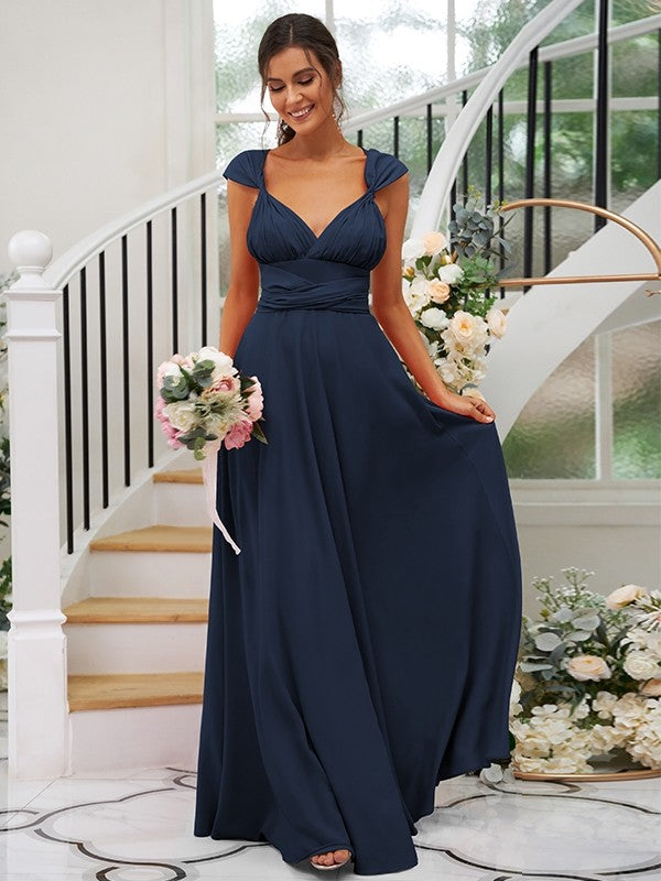 Classic Ruched V-Neck Jersey Sleeveless Bridesmaid Dresses-Ballbella