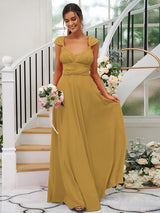 Classic Ruched V-Neck Jersey Sleeveless Bridesmaid Dresses-Ballbella