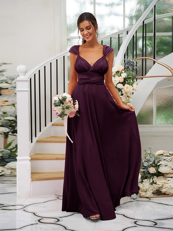 Classic Ruched V-Neck Jersey Sleeveless Bridesmaid Dresses-Ballbella