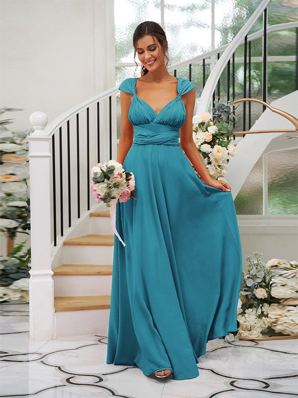 Classic Ruched V-Neck Jersey Sleeveless Bridesmaid Dresses-Ballbella