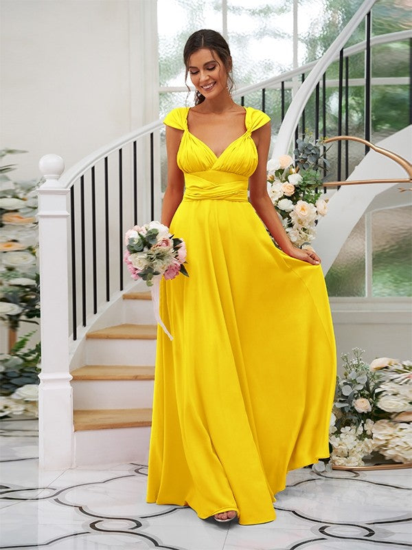 Classic Ruched V-Neck Jersey Sleeveless Bridesmaid Dresses-Ballbella
