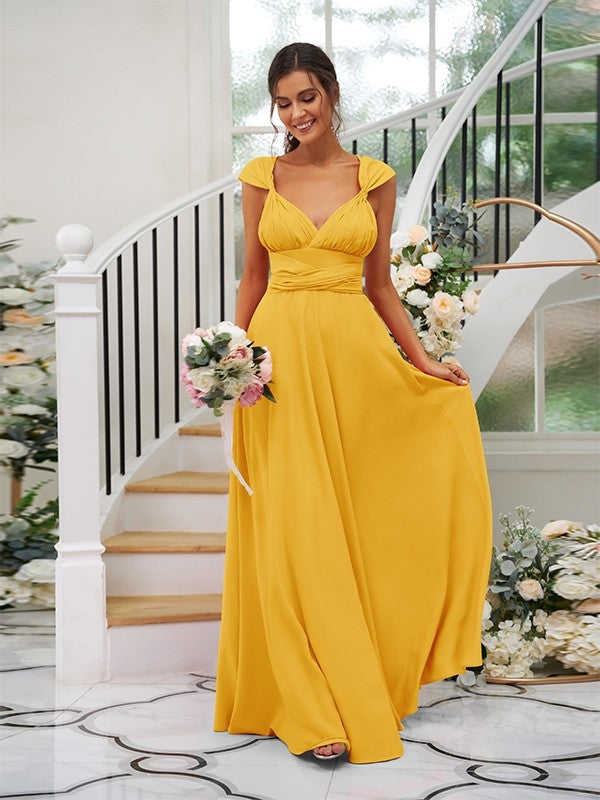 Classic Ruched V-Neck Jersey Sleeveless Bridesmaid Dresses-Ballbella